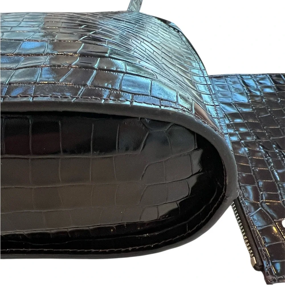 COS Croc Embossed High Gloss Leather Folio w/Adjustable Strap & Inner Pouch - Picture 7 of 10